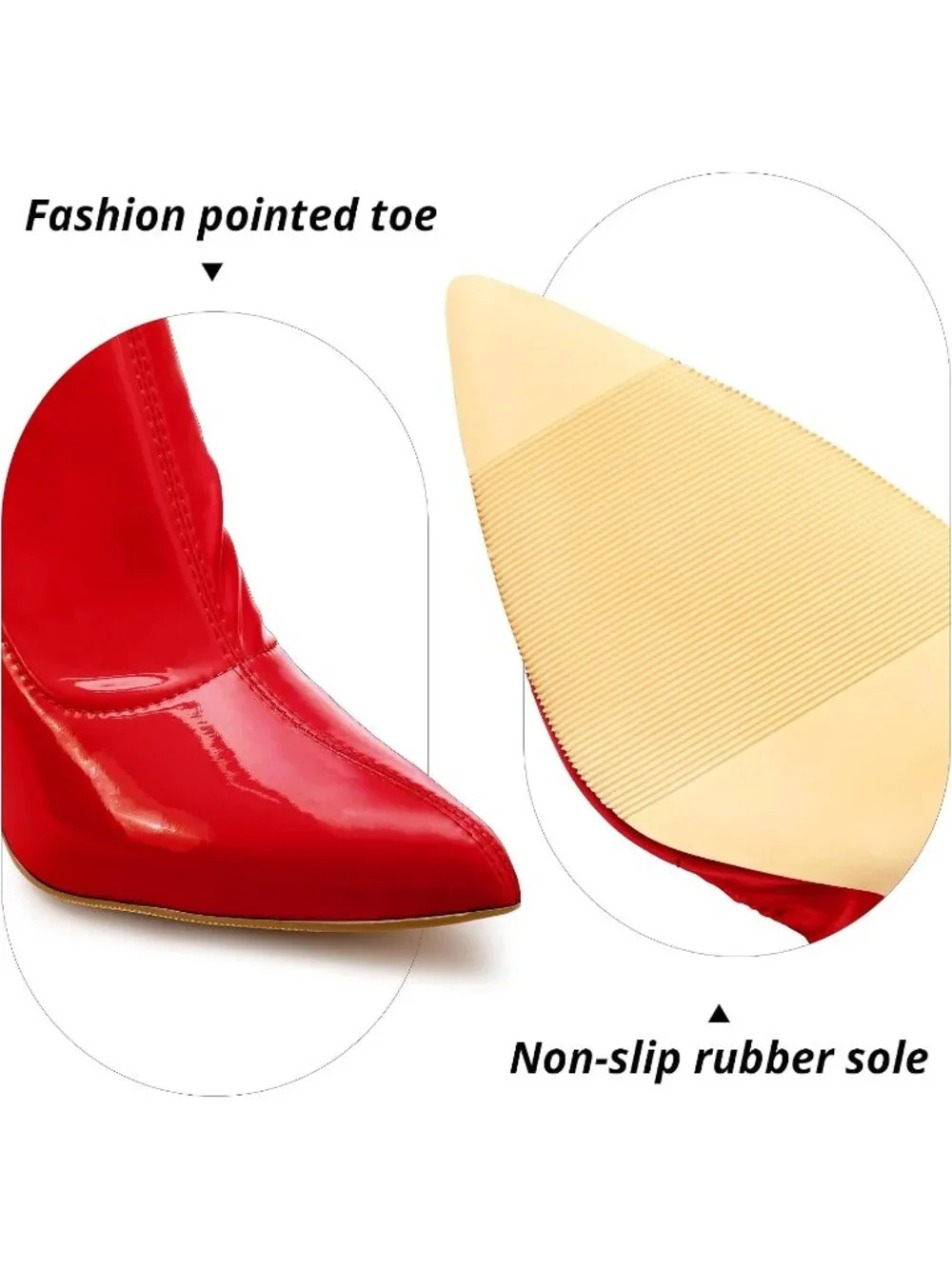 Women's Red Pointed Toe Chunky Heel Patent Leather Over The Knee High Boots